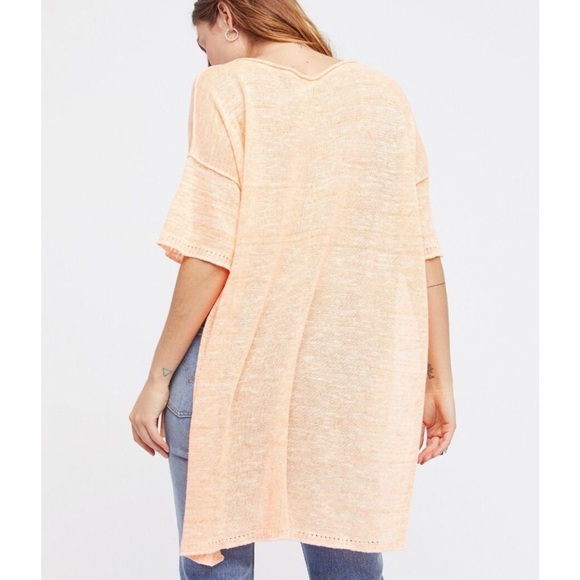 Free People Linen Blend Highlighter Orange High Low Step Hem Knit Top Sz S - Picture 3 of 14